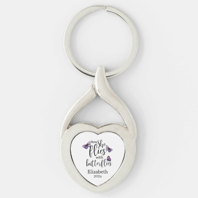Now She Flies With Butterflies Memorial Keychain (Front)