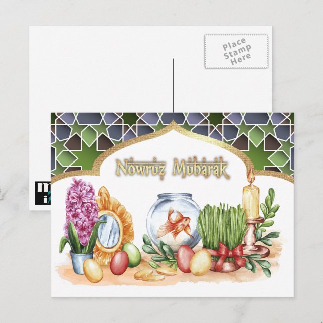 Nowruz Mubarak. Cartes de vœux du Nouvel An persan (Devant / Derrière)