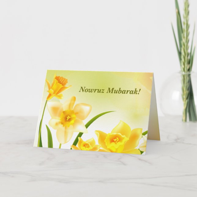 Nowruz Mubarak. Spring Daffodils Persian New Year  Holiday Card (Front)