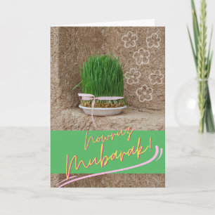 Nowruz Mubarak with Sabzeh and Colourful Words Card