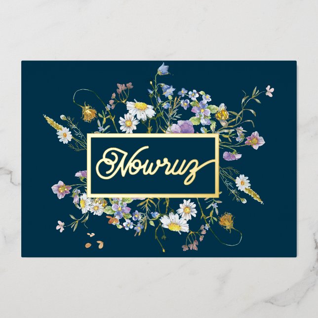 Nowruz Wildflowers Foil Holiday Card (Front)