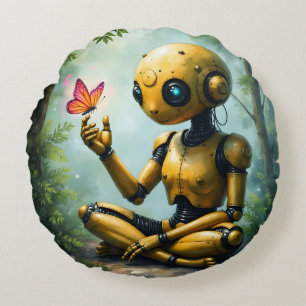 Nox Finds Wonder,A Curious Robot's First Butterfly Round Pillow