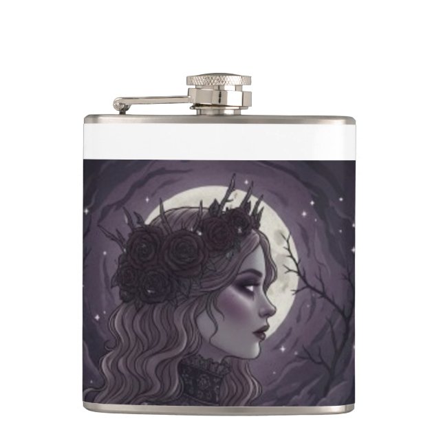 NOX FLORESCENS - Dark Gothic Queen of Roses and St Hip Flask (Front)