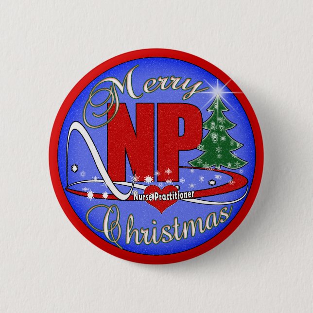 NP CHRISTMAS MERRY - NURSE PRACTITIONER 2 INCH ROUND BUTTON (Front)