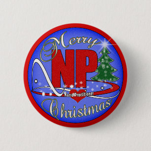 NP CHRISTMAS MERRY - NURSE PRACTITIONER 2 INCH ROUND BUTTON