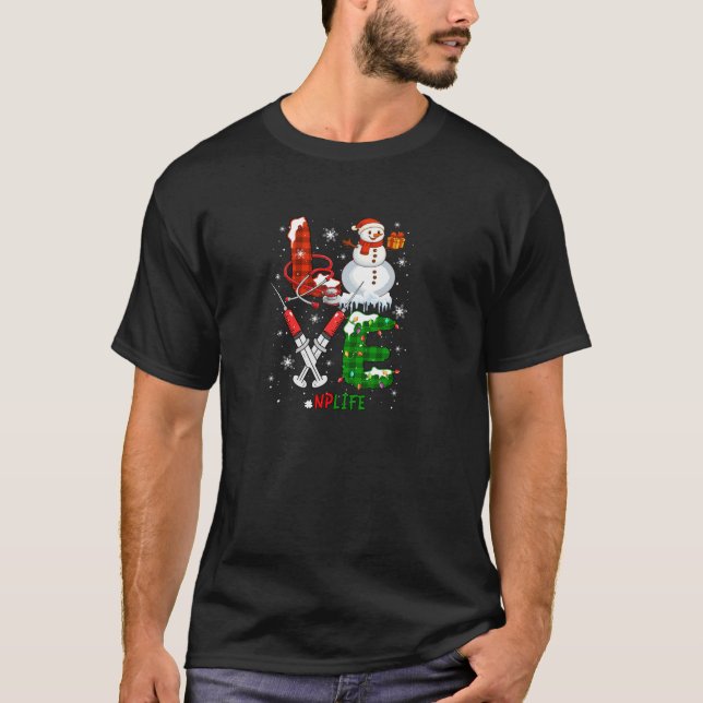 NP Christmas Nurse Tools Stethoscope Snowman Funny T-Shirt (Front)