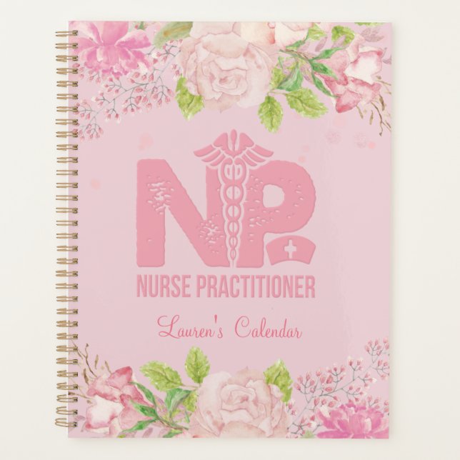 NP Nurse Pink Personalized Floral Journal Planner (Front)