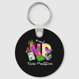 Np Nurse Practitioner Cute Mardi Gras Girl Women Keychain