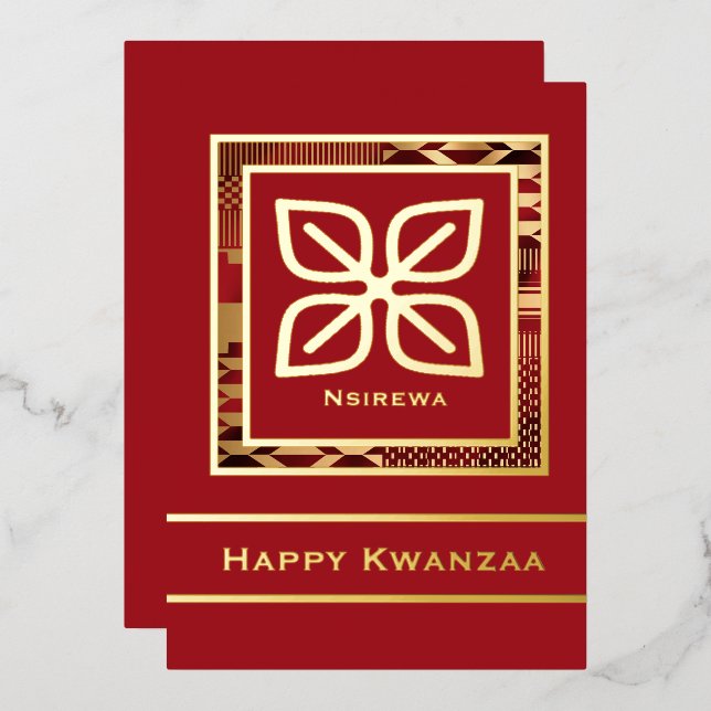 Nsirewa Happy Kwanzaa (Red | Outlined) Foil Holiday Card (Front/Back)