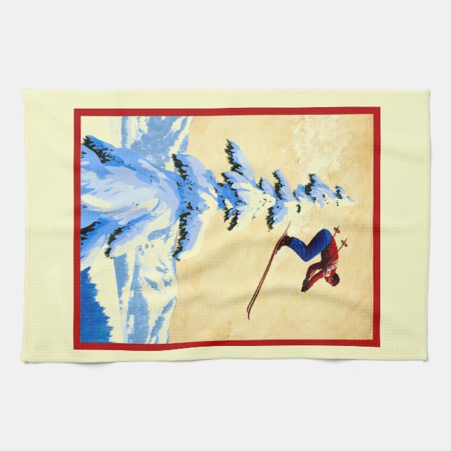 ntage ski poster, ski jumper kitchen towel (Horizontal)