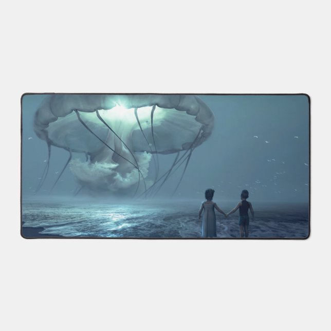 Nuage de méduse au-dessus de la plage de l'océan (Recto)