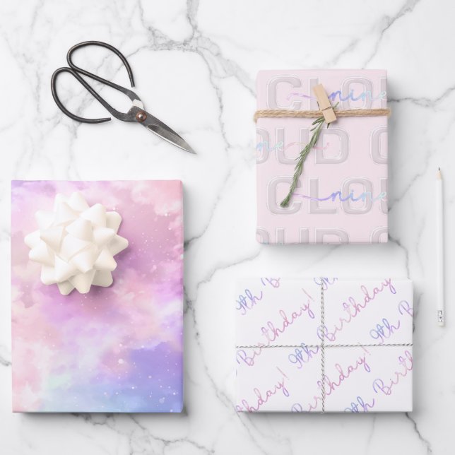 Nuage Neuf Papier d'enveloppement 9e anniversaire  (Recto)