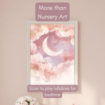 Nuage rose et lune toile aquarelle – Musique