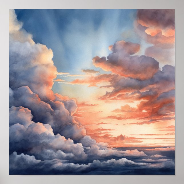 Nuages à l'aube Peinture Impression d'art Affiche (Devant)