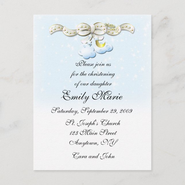 Nuages Bleu Christening Invitation (Devant)