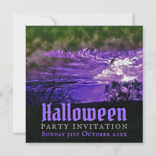 Nuages de lune Purple Halloween Invitations