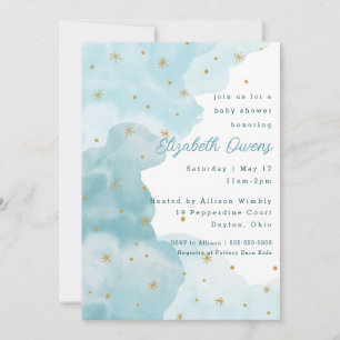 Nuages étoilés - Bleu - Invitation Baby shower