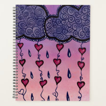 Nuages mignons, coeurs et gouttes de pluie
