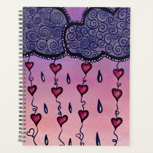 Nuages mignons, coeurs et gouttes de pluie