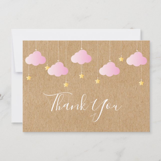 Nuages rose pâle rustique étoiles Or étoiles Merci (Devant)