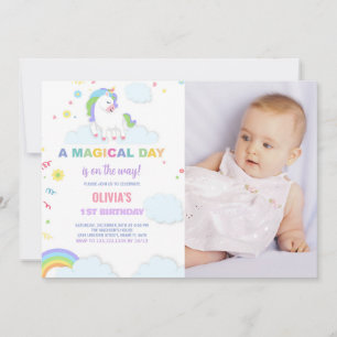 Nuages Unicorn Invitations d'anniversaire avec pho