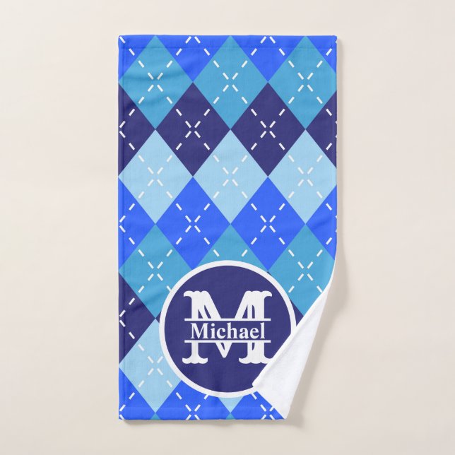 Nuances de bleu Argyle Sporty Preppy Personnalisé (Serviette à main)
