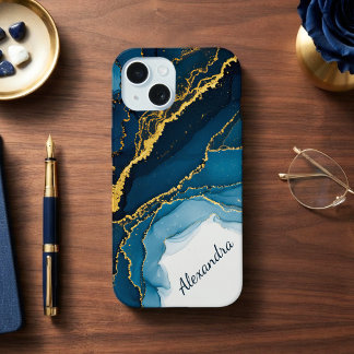 Nuances de bleu et encre alcoolique or avec nom