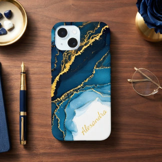 Nuances de bleu et encre alcoolique or avec nom