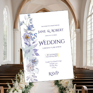 Nuances de bleu, Faire-part de mariage floral