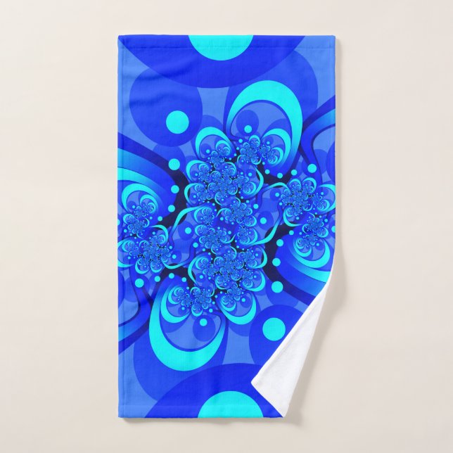 Nuances de bleu moderne art fractal Abstrait (Serviette à main)