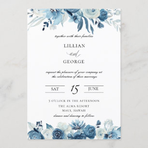 Nuances de Faire-part de mariage floral bleu