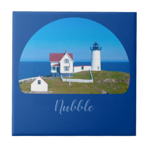 Nubble Light Blue Horizon Maine Lighthouse Tile