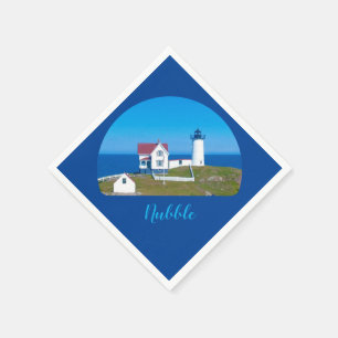Nubble Light Blue Ocean Maine Lighthouse Napkin