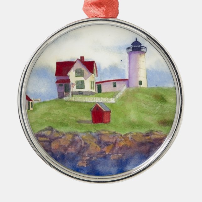 Nubble Light House York Maine Metal Ornament (Front)