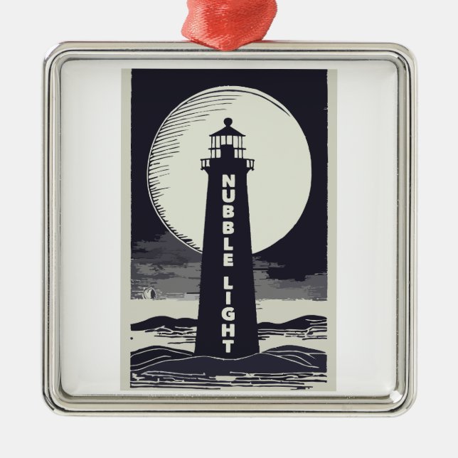 Nubble Light Maine Lighthouse Moon Metal Ornament (Front)