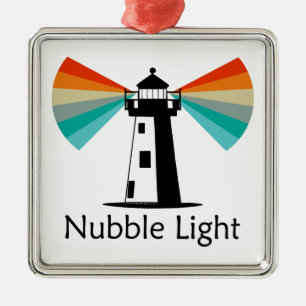 Nubble Light Maine Rainbow Metal Ornament