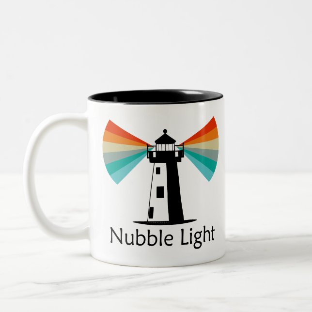 Nubble Light Maine Rainbow Two-Tone Coffee Mug (Left)