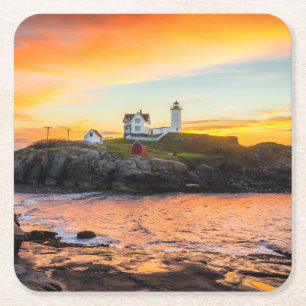 Nubble Light Square Paper Coaster