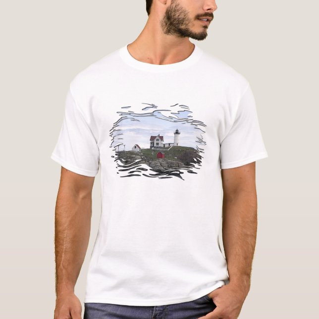 Nubble Lighthouse Coloured Sketch T-Shirt (Front)