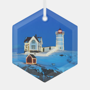 Nubble Lighthouse Glass Ornament