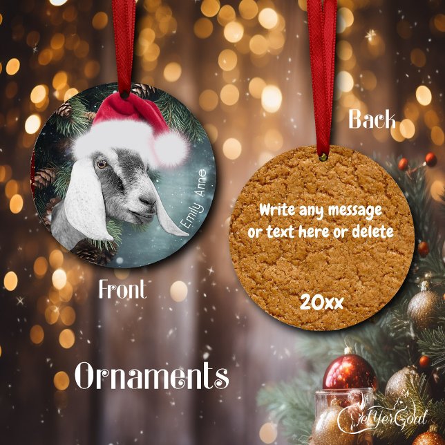 Nubian Goat Christmas Holiday Ceramic Ornament (Add a Name and date and message on the back - Pretty Nubian Goat  and cookie on the back #zazzlemade)