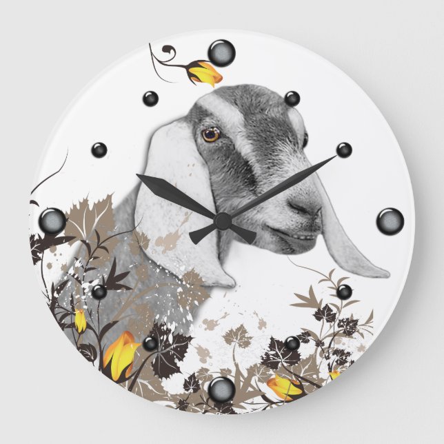 Nubian Goat Sketch Floral  Wall Clock (Front)