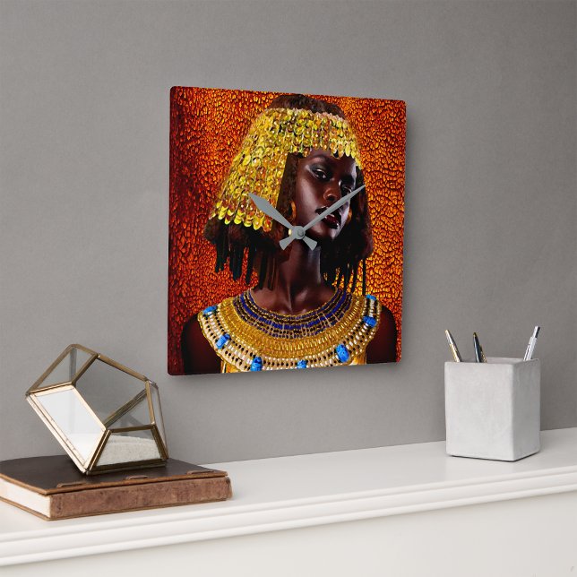 Nubian Square Wall Clock (Nubian Queen Square Wall Clock:
This timepiece becomes more than just a way to keep track of hours.)