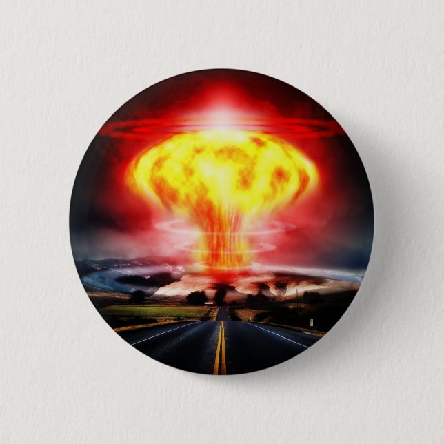 Nuclear explosion mushroom cloud illustration 2 inch round button (Front)