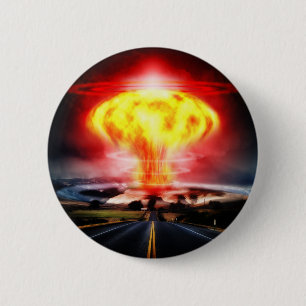 Nuclear explosion mushroom cloud illustration 2 inch round button