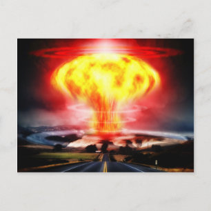 Nuclear explosion mushroom cloud illustration postcard