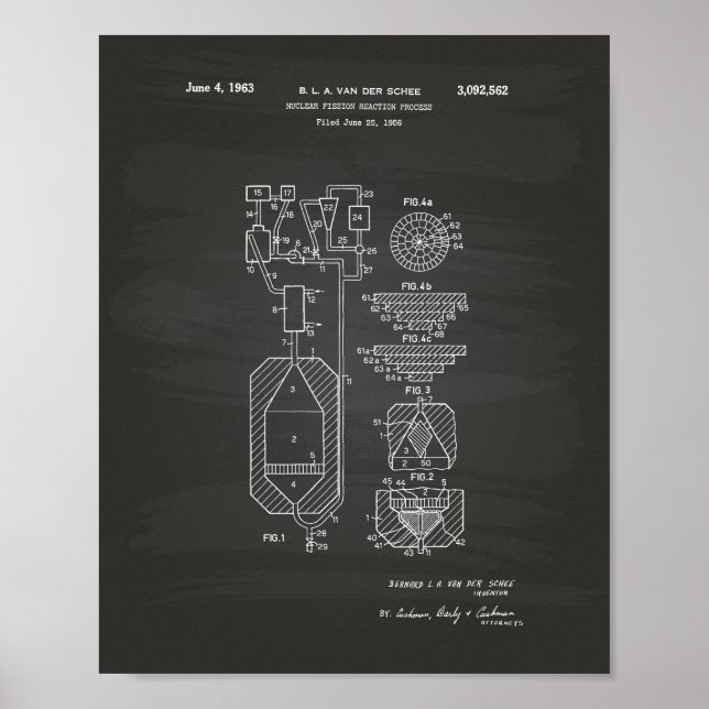 Nuclear Fission 1956 Patent Art Chalkboard Poster (Front)