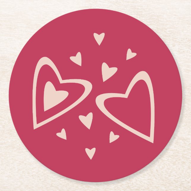 Nuclear Hearts - magenta red - image.     Round Paper Coaster (Front)