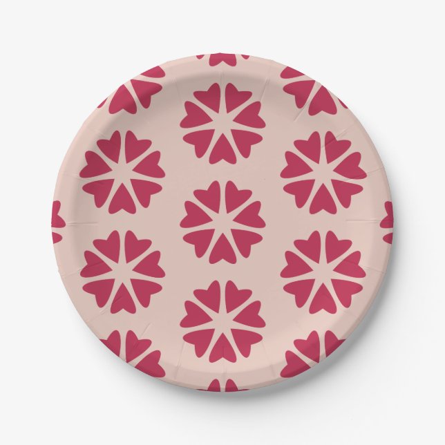 Nuclear Hearts - magenta red - seamless pattern. Paper Plate (Front)