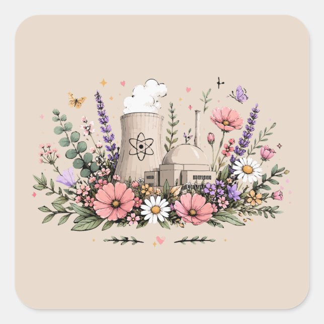 Nuclear Power Blossoms Square Sticker (Front)